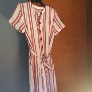 Loft Striped Tie Waist Shirt Dress